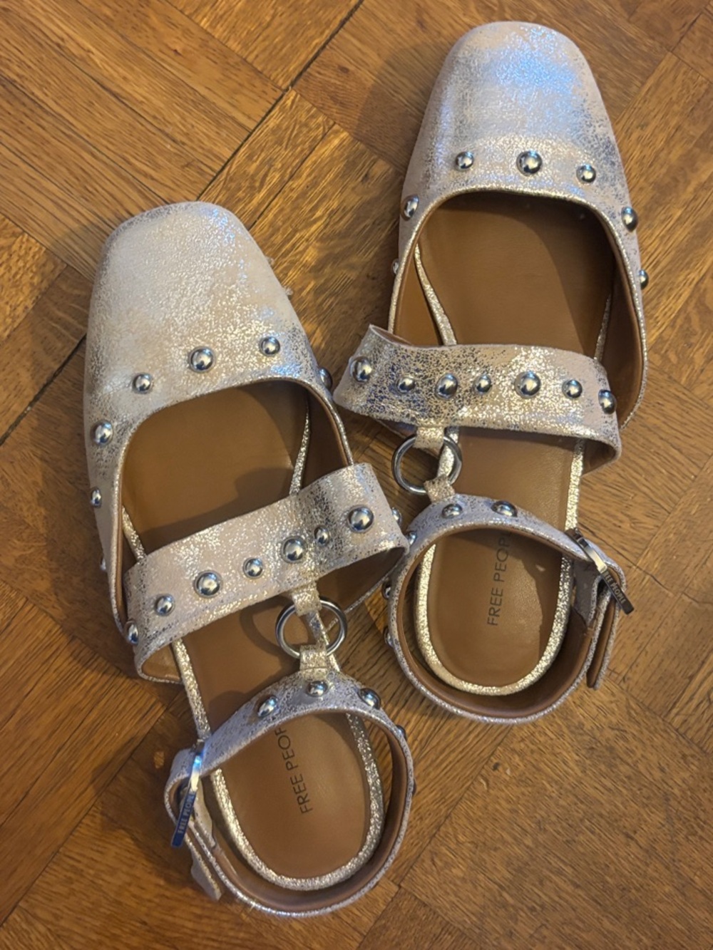 Free People Kids Silver Studded Mary Janes with Buckle Strap
